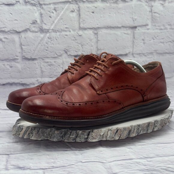Cole Haan Men's OriginalGrand Wingtip Leather Oxford Woodbury Java C26472 SZ 12M - Picture 2 of 10